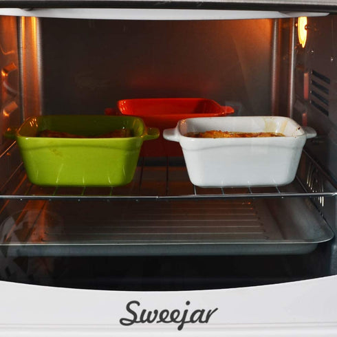 SWEEJAR Ceramic Souffle Dishes,Square Double Handle-Ramekins-Baking, 10 OZ for Creme Brulee, Custard,Dipping - Set of 6 (Multi)