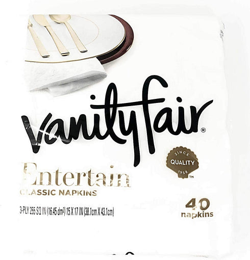 Vanity Fair Entertain Dinner Napkins, 40 Count, White Paper Napkins (Pack of 2)
