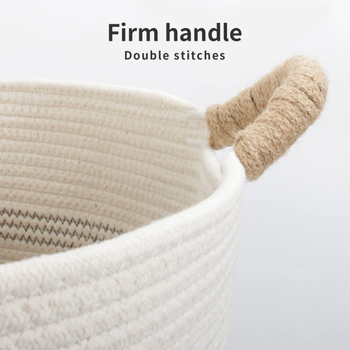 BEIUTAO Small Storage Basket 15 x 15 x 15 inch Foldable Woven Baskets, Cotton Rope Blanket Basket for Toy and Blanket, Baby Laundry Baskets with Handle