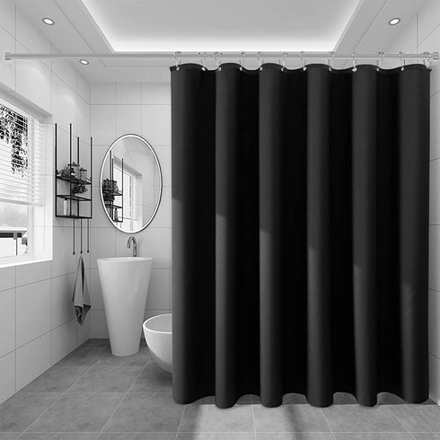 Textured ‹Fabric Shower Curtain - Polyester Shower Curtains for Bathroom, Water Repellent, Hotel Spa Luxury with 12 Hooks, Machine Washable, Decorative Bathroom Curtain Black 72 x 72