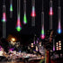 Meteor Shower Lights, Waterproof Falling Rain Lights with 30cm 8 Tubes 144 LED Falling Rain Drop Christmas Icicle Cascading Lights for Halloween Thanksgiving Holiday Party Home, UL Plug, Multicolor