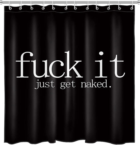 LB Fuck It Get Naked Shower Curtain Funny Quotes Black and White Shower Curtains for Adults Men Women Bathroom Decor with 12 Hooks 72x72 inch Waterproof Polyester Fabric