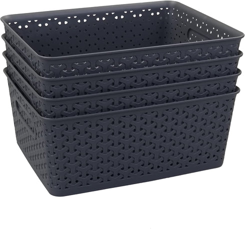 Vababa Gray Plastic Storage Basket, Pack of 4