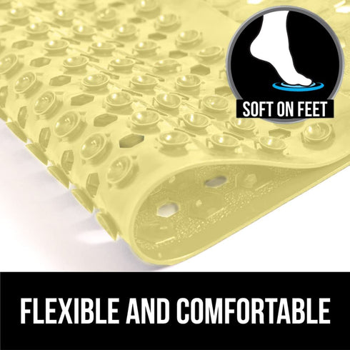 Gorilla Grip Patented Bath Tub and Shower Mat 35x16, Machine Washable, Extra Large Bathtub Mats with Drain Holes and Suction Cups to Keep Floor Clean, Soft on Feet, Bathroom Accessories, Yellow Opaque