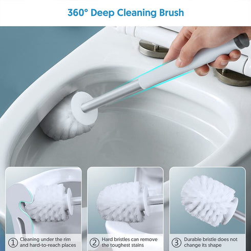 Toilet Brush and Holder Set 2 Pack, Domi-patrol Toilet Bowl Brush and Holder White, Hard Bristles Toilet Cleaning Brushes for Bathroom with Holder, Anti Rust Handle Toilet Scrubber Wall Mounted