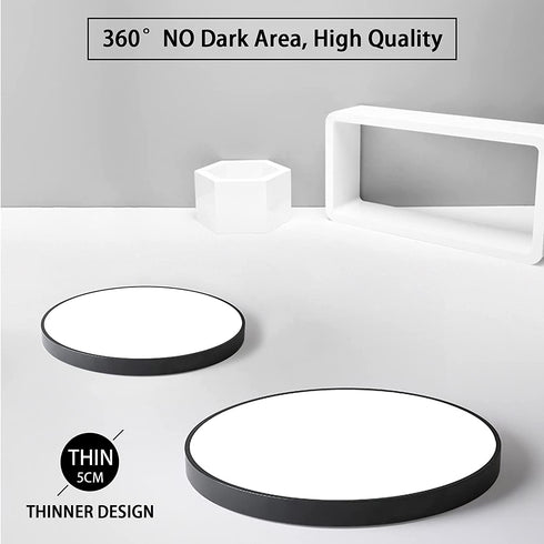 LED Flush Mount Ceiling Light,9in 6500K Cool White 12W 100W Equivalent,Round Lighting Fixture for Closets,Kitchens,Stairwells,Basements,Bedrooms,Washrooms Black