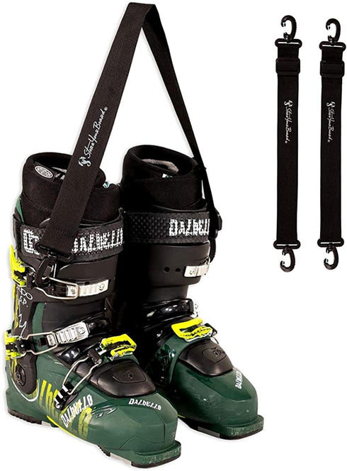 StoreYourBoard Set of (1) Ski and Boot Carrier Straps & (1) Ski and Ski Pole Carrier, Adjustable Shoulder Straps, Hands Free Easy Transport, Hook and Loop Wraps