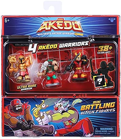 Akedo Ultimate Arcade Warriors - Warrior Collector 4 Pack - 3 Mini Battling Action Figures: Battlemax, Loco Grande & Mizuchi and one Hidden Mini Battling Action Figure!, Multicolor (14248)