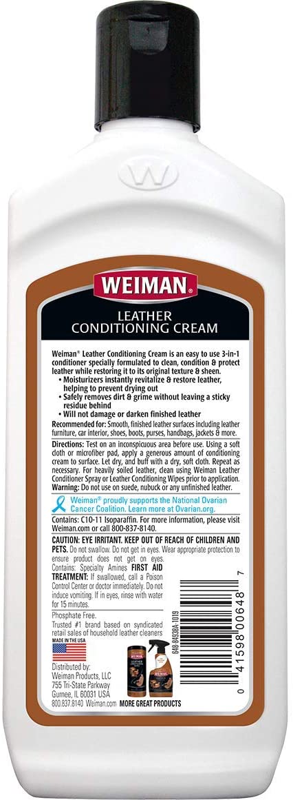 Weiman 3 in 1 Deep Leather Conditioner Cream (2 Pack) - Restores Leather Surfaces - Use on Leather Furniture, Car Seats, Shoes, Bags, Jackets, Saddles