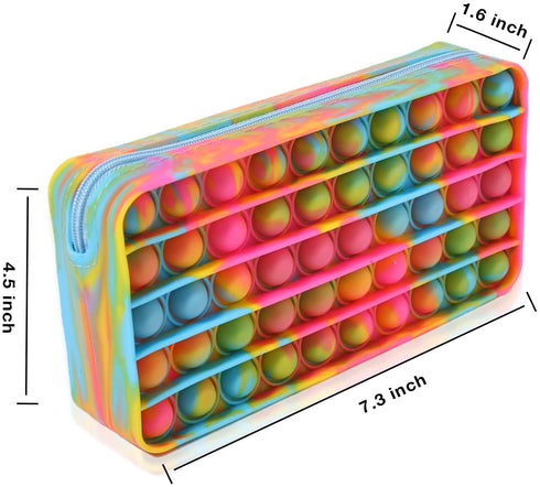 Silicon Pop Bubble Simple Fidget Bag Pencil Pen Case Popper Sensory Poppet Fidget Toy Makeup Cosmetic Bag Stationery Organizer Portable for School Home College Office (B)