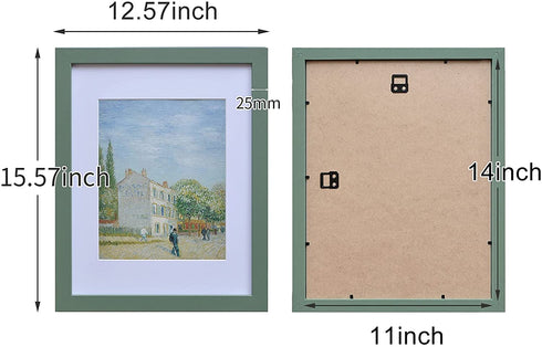 Muzilife 11x14 Wood Picture Frame Flat Display Pictures 8x10 with Mat or 11x14 Without Mat for Wall 2pcs, Green