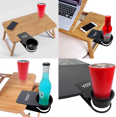 YOY 2 Pack Drink Cup Holder Clip - Table Desk Side Water Glass Beer Bottle Beverage Soda Coffee Mug Holder Cup Saucer Clip Design for Home Office, Black