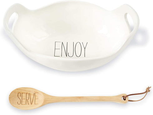 Mud Pie Vintage Inspired Handles Serving Bowl Set, One Size, White