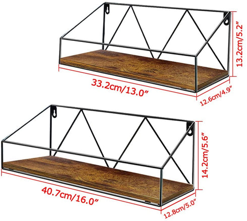 PETAFLOP Wall Mount Shelf Rustic Wood Floating Shelves Storage for Kitchen Living Room Bathroom, Set of 2