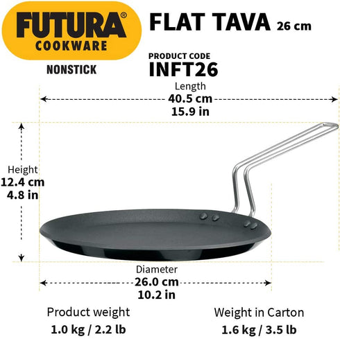 Hawkins Futura Non-stick Induction Compatible Flat Tava Griddle, 10" Induction, BLACK,