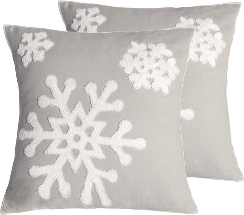 HUAGUOGUO 18 x 18 Inch 2PCs Embroideried Pillowcase?Christmas Holiday Falling Snowflake Cotton Linen Throw Pillow Cover Cushion Home Sofa Bed Car Decorative (Grey)