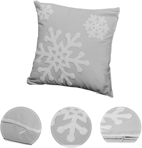 HUAGUOGUO 18 x 18 Inch 2PCs Embroideried Pillowcase?Christmas Holiday Falling Snowflake Cotton Linen Throw Pillow Cover Cushion Home Sofa Bed Car Decorative (Grey)