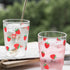 Hemoton 350ml Glass Cup Strawberry Pattern Drinking Cup Clear Glass Tea Cup Heat-proof Water Cup for Home Office (Red)