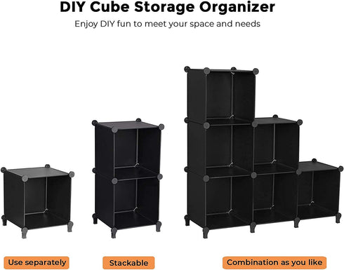 ANWBROAD Cube Storage Organizer 6-Cube Closet Organizers and Storage DIY Modular Plastic Closet Cabinet Book Shelf Cubes Organizer Storage Shelving for Home Bedroom Office Living Room Black ULCS006B