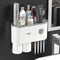 Automatic Toothpaste Dispenser with Toothbrush Holder, Multifunctional Wall Mounted Toothbrush Holder for Bathroom. Toothbrush Organizer with Sticker for Women Kids Baby Bathroom.