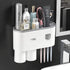 Automatic Toothpaste Dispenser with Toothbrush Holder, Multifunctional Wall Mounted Toothbrush Holder for Bathroom. Toothbrush Organizer with Sticker for Women Kids Baby Bathroom.