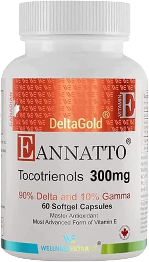 WELLNESS EXTRACT E Annatto Tocotrienols Deltagold 300mg, Vitamin E Tocotrienols Supplements 60 Softgel Capsules, Tocopherol Free, Supports Immune Health & Antioxidant Health (90% Delta & 10% Gamma)
