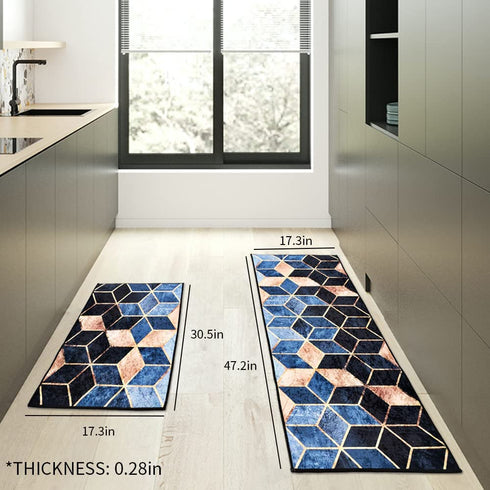 Kitchen Rugs Kitchen Mat Set of 2 Kitchen Rug Non-Slip Kitchen Rugs and Mats 47.3x17.3/31.5x17.3 Inch Floor Mat Doormat Runner Rug for Kitchen, Laundry, Living Room, Bedroom, Bathroom, Front Door
