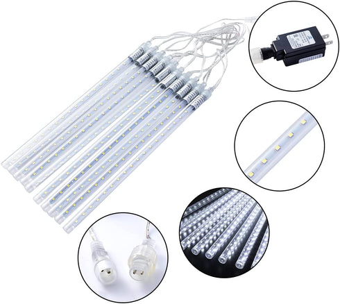 Joiedomi 2 Pack 360 LED Meteor Shower Rain Lights 10 Tubes 30cm White for Halloween, Christmas, New Year, Wedding, Party, Holiday, Valentine's Day, Thanksgiving Day, Outdoor Decoration