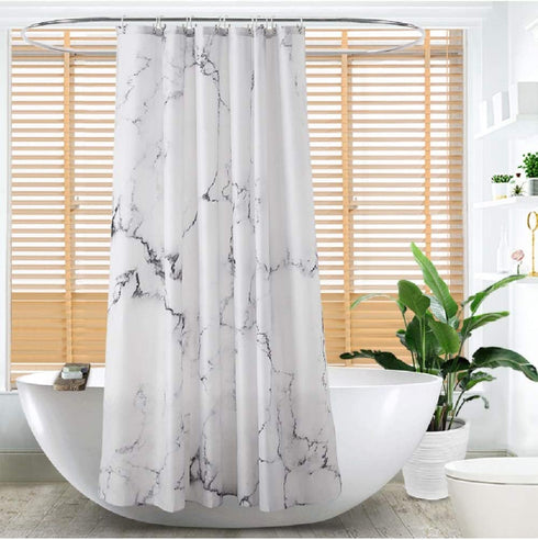 Marble Shower Curtain for Bathroom, Black White Marble Marble Texture Background PatternPolyester Fabric Shower Curtain with Hooks 72 X 72 Inches