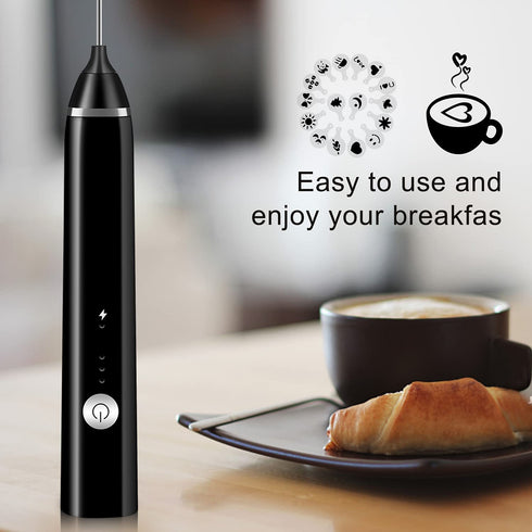 Milk Frother Handheld, Electric Foam Maker with Stainless Whisk 3 Speed for Bulletproof Coffee Extra 16 Pcs Art Stencils