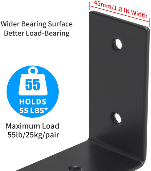 YUMORE L Brackets Heavy Duty, 5x3x1.8 Inch Stainless Steel Shelf Brackets Wall Mounted for Floating Shelves Industrial Farmhouse, Includes Hardware, Rustic Black, Pack of 4
