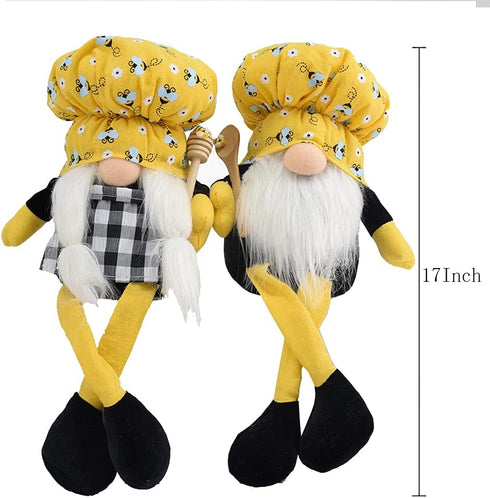 17 Inch Bumble Bee Chef Gnome Swedish Honey Bee Elf Doll Plush Table Bee Shelf Spring Gnome for Farmhouse Kitchen Decor (Bee-A)