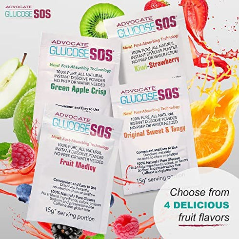 Glucose SOS Glucose Powder for Low Blood Sugar - Fast-Absorption Glucose to Support Blood Sugar Levels - Natural Powder Packets - Instantly Dissolves - No Water Needed - Green Apple Crisp - 6 Packets
