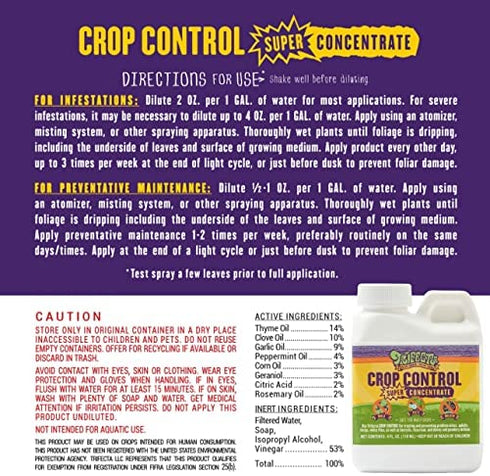 Trifecta Crop Control Super Concentrate All-in-One Natural Pesticide, Fungicide, Miticide, Insecticide, Help Defeat Spider Mites, Powdery Mildew, Botrytis, Mold, and More on Plants 4 OZ