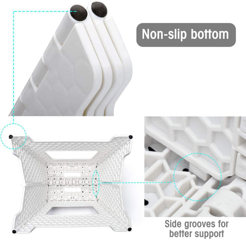 ACKO Folding Step Stool Step Stool ,13" Height Plastic Folding Stool,Upgraed Foldable Step Stool for Kids and Adults,Plastic Step Stool for Kitchen,White