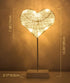 Lewondr Table Lamp, Battery Powered Heart Shape Ramadan Light Desk Lamp LED Christmas Decorative Lamp Winding Iron Frame Plastic Base Warm White Bright Light Home Bedroom Romantic Decoration - White