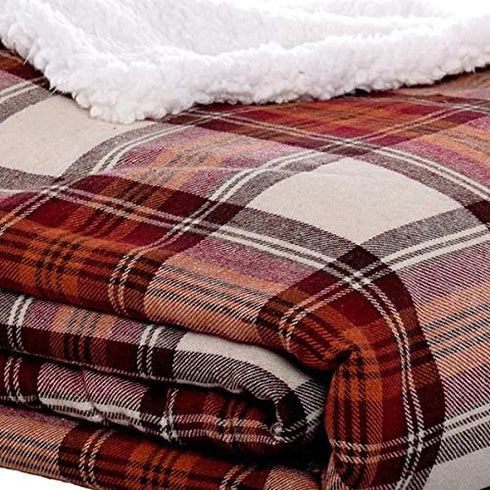 Eddie Bauer - Plush Sherpa Fleece Throw - Soft & Cozy Reversible Blanket, Ideal for Travel, Camping, & Home, Edgewood Red