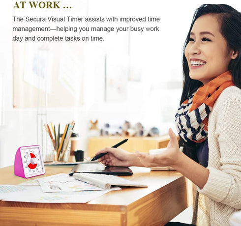 Secura 60-Minute Visual Timer, Classroom Countdown Clock, Silent Timer for Kids and Adults, Time Management Tool for Teaching (Purple)