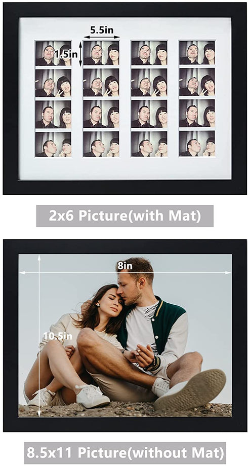Golden State Art, 8.5x11 Photo frame with mat for 4 2x6 photo booth pictures, Includes Real Glass & Easel Back Display, Black