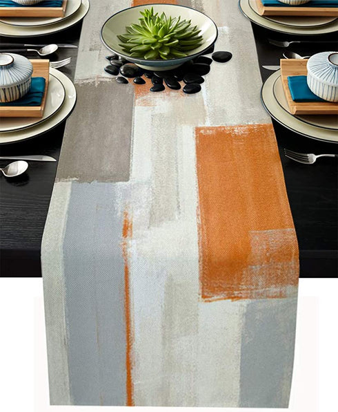 Orange Table Runner 90 inches Long Kitchen Dining Table Runner Orange Brown Gray Abstract Art Coffee Table Runners for Living Room, Thanksgiving Fall Table Runner for Birthday Party Wedding 13x90inch