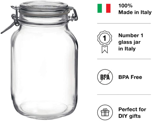 Bormioli Rocco Fido Glass Canning Jar Italian 67¾ oz-2 Liter, 67.75 oz, Clear
