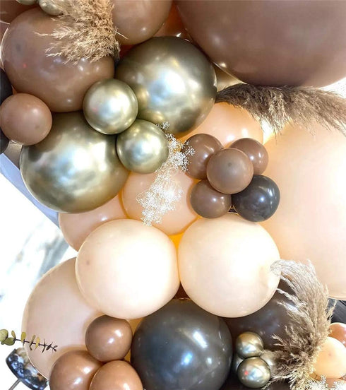 GIHOO Baby Shower Decoration 140Pcs Coffee Brown Balloon Arch Garland Kit Chrome Gold Latex Balloons for Bear Themed Birthday Neutral Wild One 1st Birthday Backdrop Party