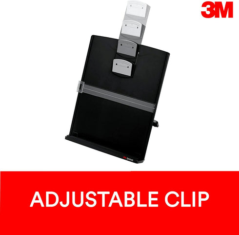 3M Desktop Document Holder Copy Holder, Adjustable Clip Holds Portrait and Landscape Documents for Easy Viewing, Bottom Ledge Has Lip to Keep up to 150 Sheets Securely in Place, Black (DH340MB)
