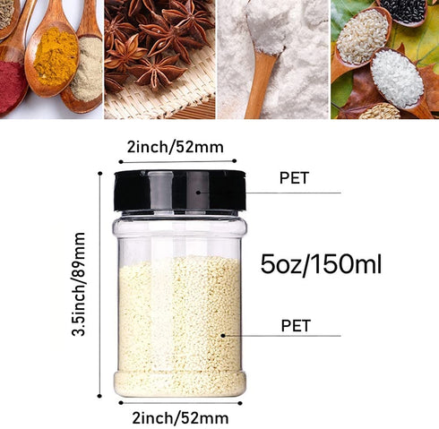 Abgream Plastic Spice Jars - 20 Pack Clear Containers Condiment Pots BPA free with Black Caps, Chalkboard labels, Chalk Marker for Storing Spice, Herbs, Salt, Pepper (5 oz)