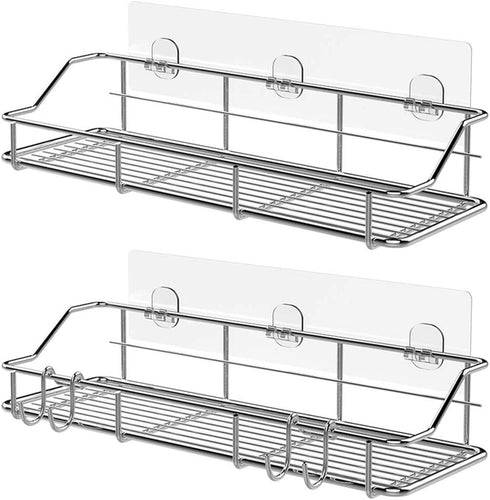TESOT Adhesive Bathroom Shelf Organizer Shower Caddy Kitchen Storage Rack Wall Mounted No Drilling SUS304 Stainless Steel - 2 Pack