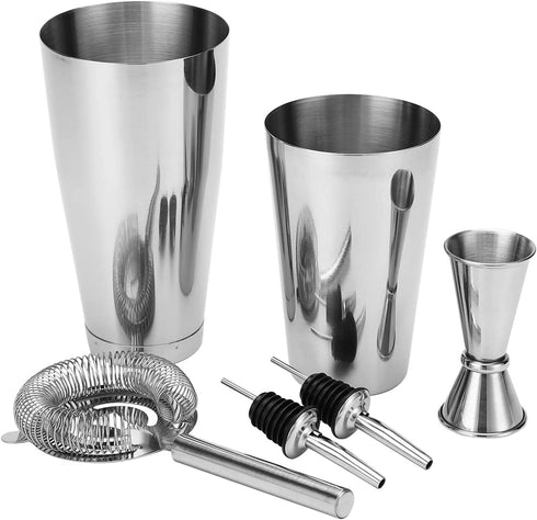 Boston Shaker Tins18oz Unweighted & 28oz Weighted,Cocktail Shaker Set with Jigger,Strainer,Liquor Pourer.Bartender Kit-Martini Drink Shaker-4pc Bar Set.