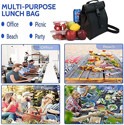 Insulated Lunch Bag Thermal Foldable Lunch Box with Adjustable Shoulder Strap for Men, Adults, Women Office, Work, Picnic Hiking Beach