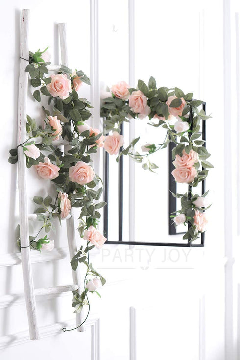 PARTY JOY 4pcs Flower Garland Fake Rose Vine Artificial Flowers Hanging Rose Ivy Hanging Baskets Wedding Arch Garden Background Decor (Pink,4)