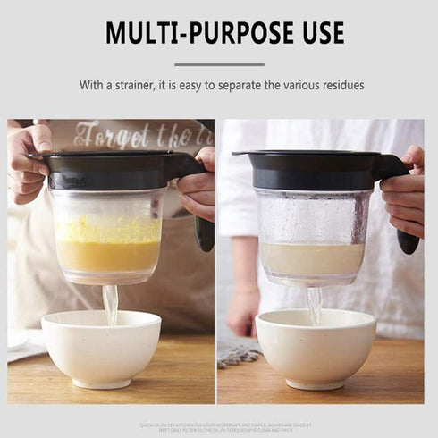 4-Cup Gravy Fat Separator Oil Separator With Bottom Release - Healthier Gravy, Soup, Easy Press Button Release Dispenser Oil Separator with Strainer