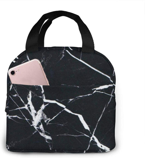 antspuent Marble Black Lunch Bag for Women Girls Kids Insulated Picnic Pouch Thermal Cooler Tote Bento Large Meal Prep Cute Bag Big Leakproof Soft Bags for Lunch Box, Camping, Travel, Fishing